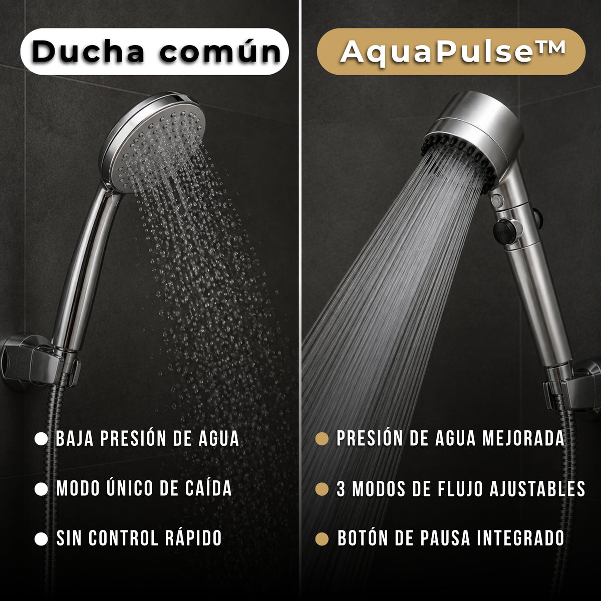 Ducha de Alta Presión con Filtro Purificador · 3 Modos de chorro